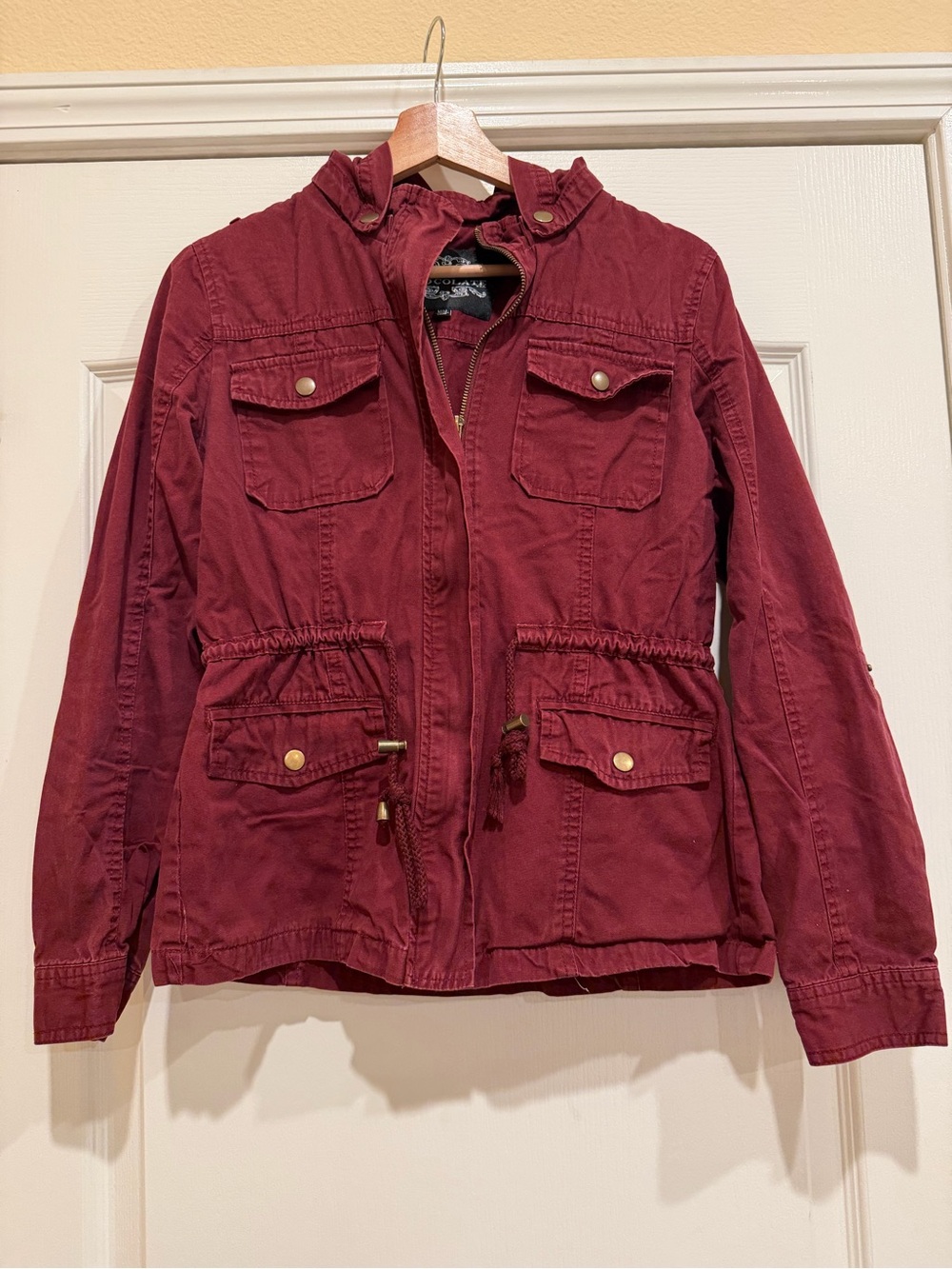 Chocolate Women's Burgundy Utility Jacket with Drawstring Waist
